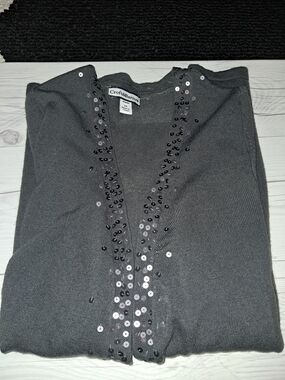 croft & barrow Charcoal Sequin V-Neck Cardigan
